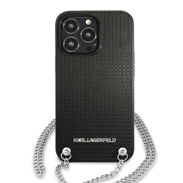 Citas preces Karl Lagerfeld Karl Lagerfeld Leather Textured and Chain Case for iPhone 13 Pro Max 6.7" - Black