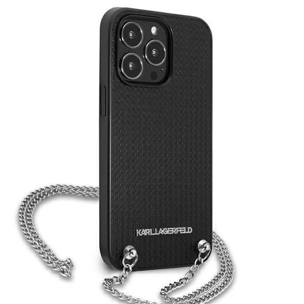 Citas preces Karl Lagerfeld Karl Lagerfeld Leather Textured and Chain Case for iPhone 13 Pro Max 6.7" - Black