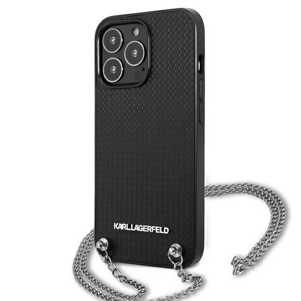 Citas preces Karl Lagerfeld Karl Lagerfeld Leather Textured and Chain Case for iPhone 13 Pro Max 6.7" - Black