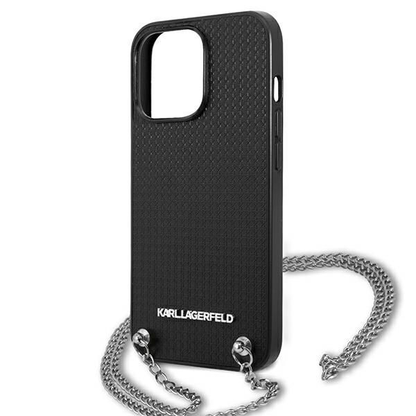 Citas preces Karl Lagerfeld Karl Lagerfeld Leather Textured and Chain Case for iPhone 13 Pro Max 6.7" - Black
