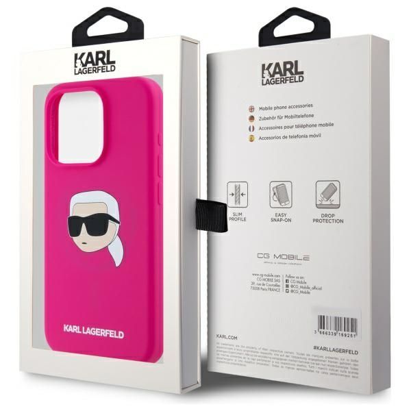 Citas preces Karl Lagerfeld Karl Lagerfeld KLHMP15LSKHPPPLF iPhone 15 Pro 6.1" fuchsia/fuschia hardcase Silicone Karl Head Print MagSafe