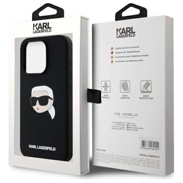 Citas preces Karl Lagerfeld Karl Lagerfeld KLHMP15LSKHPPLK iPhone 15 Pro 6.1" black/black hardcase Silicone Karl Head Print MagSafe