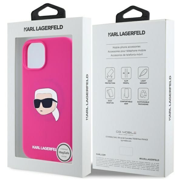 Citas preces Karl Lagerfeld Karl Lagerfeld KLHMP15SSKHPPLF iPhone 15 6.1" fuchsia/fuschia hardcase Silicone Karl Head Print MagSafe
