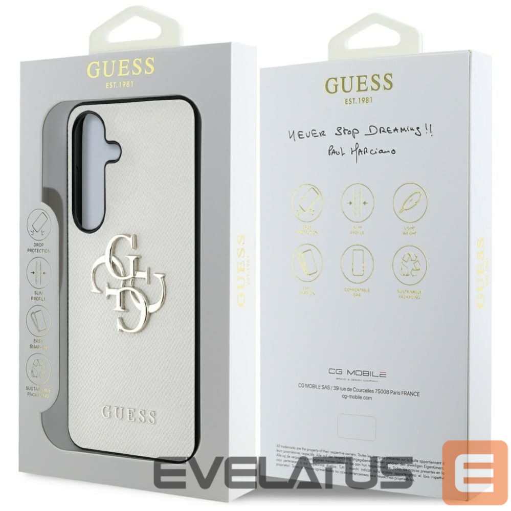 Citas preces Guess Guess Grained Big 4G Logo Small Classic Logo case for Samsung Galaxy S25 beige