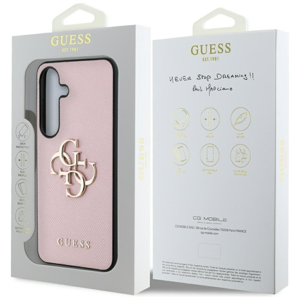 Citas preces Guess Guess Grained Big 4G Logo Small Classic Logo case for Samsung Galaxy S25 Plus pink