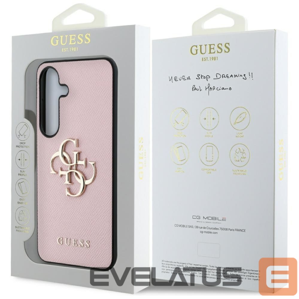 Citas preces Guess Guess Grained Big 4G Logo Small Classic Logo case for Samsung Galaxy S25 Plus pink