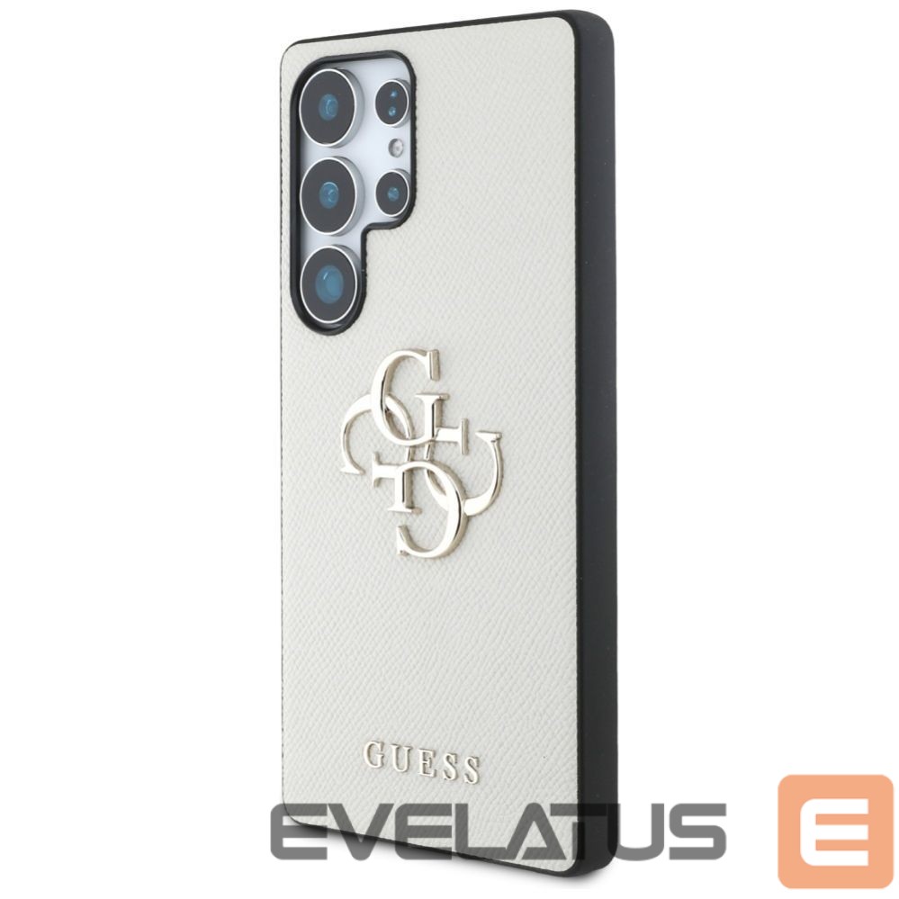 Citas preces Guess Guess Grained Big 4G Logo Small Classic Logo Case for Samsung Galaxy S25 Ultra beige