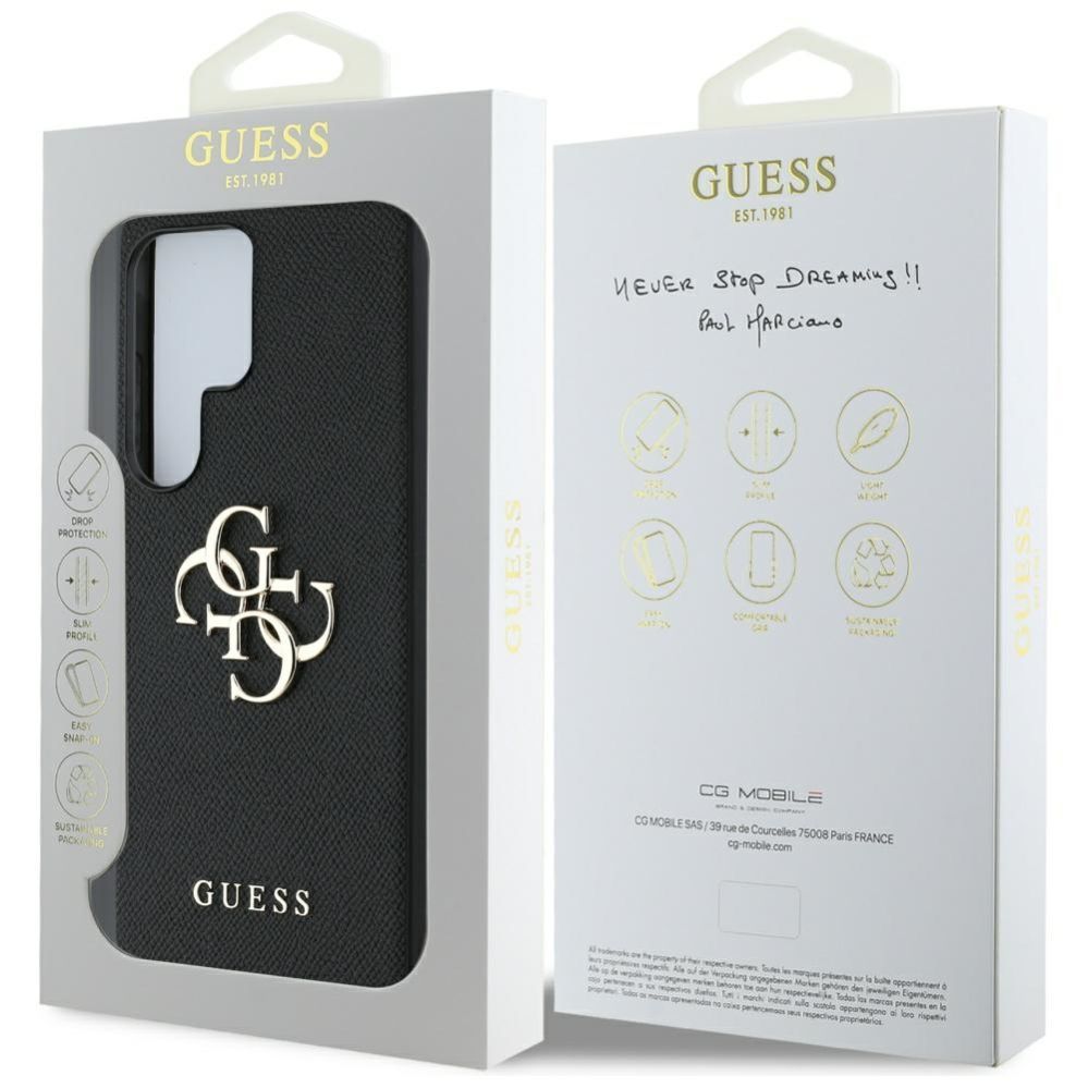 Citas preces Guess Guess Grained Big 4G Logo Small Classic Logo case for Samsung Galaxy S25 Ultra black