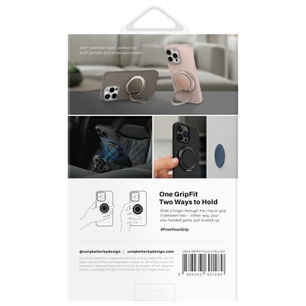 Citas preces UNIQ Uniq Gripfit 360 Magnetic Mount&Kickstand Magnetic Holder yellow/canary yellow