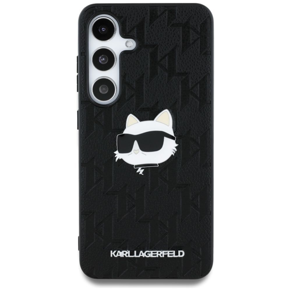 Citas preces Karl Lagerfeld Karl Lagerfeld Leather Monogram Pin Logo Choupette Head Samsung Galaxy S25 Case Black