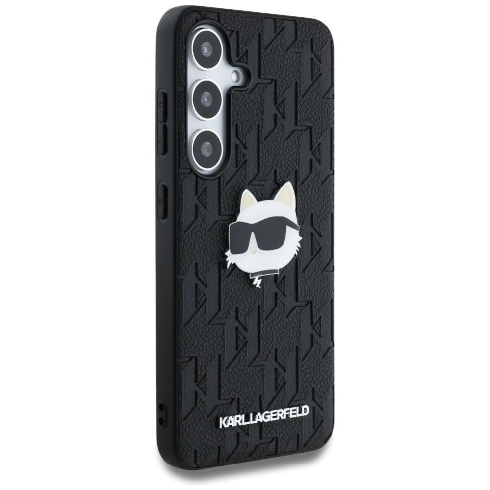 Citas preces Karl Lagerfeld Karl Lagerfeld Leather Monogram Pin Logo Choupette Head Samsung Galaxy S25 Case Black