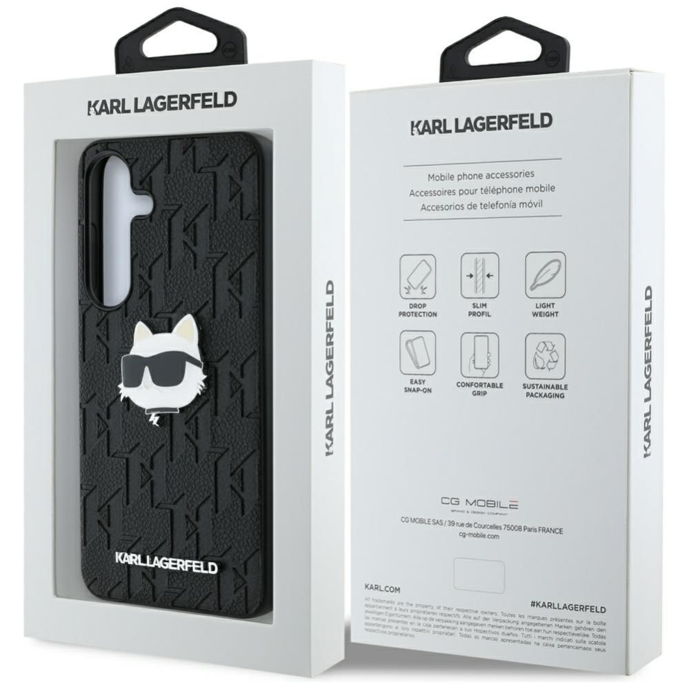 Citas preces Karl Lagerfeld Karl Lagerfeld Leather Monogram Pin Logo Choupette Head Samsung Galaxy S25 Case Black