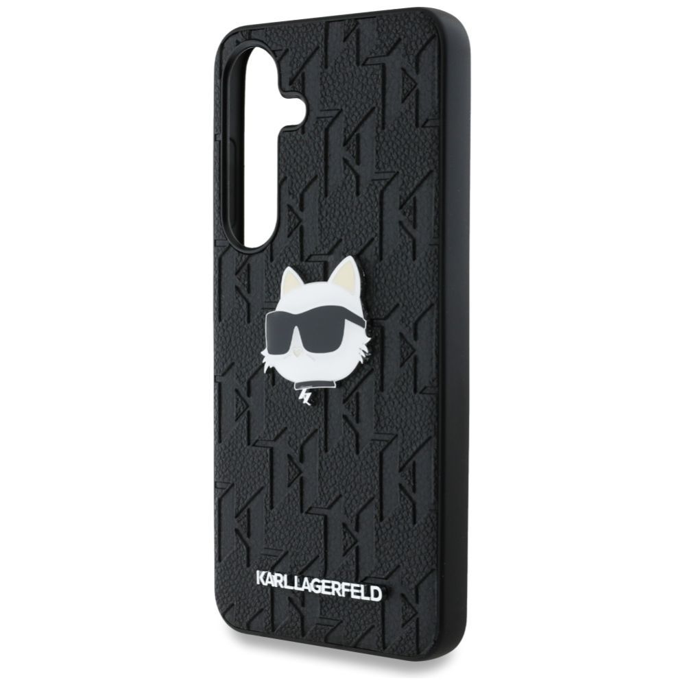 Citas preces Karl Lagerfeld Karl Lagerfeld Leather Monogram Pin Logo Choupette Head Samsung Galaxy S25 Case Black