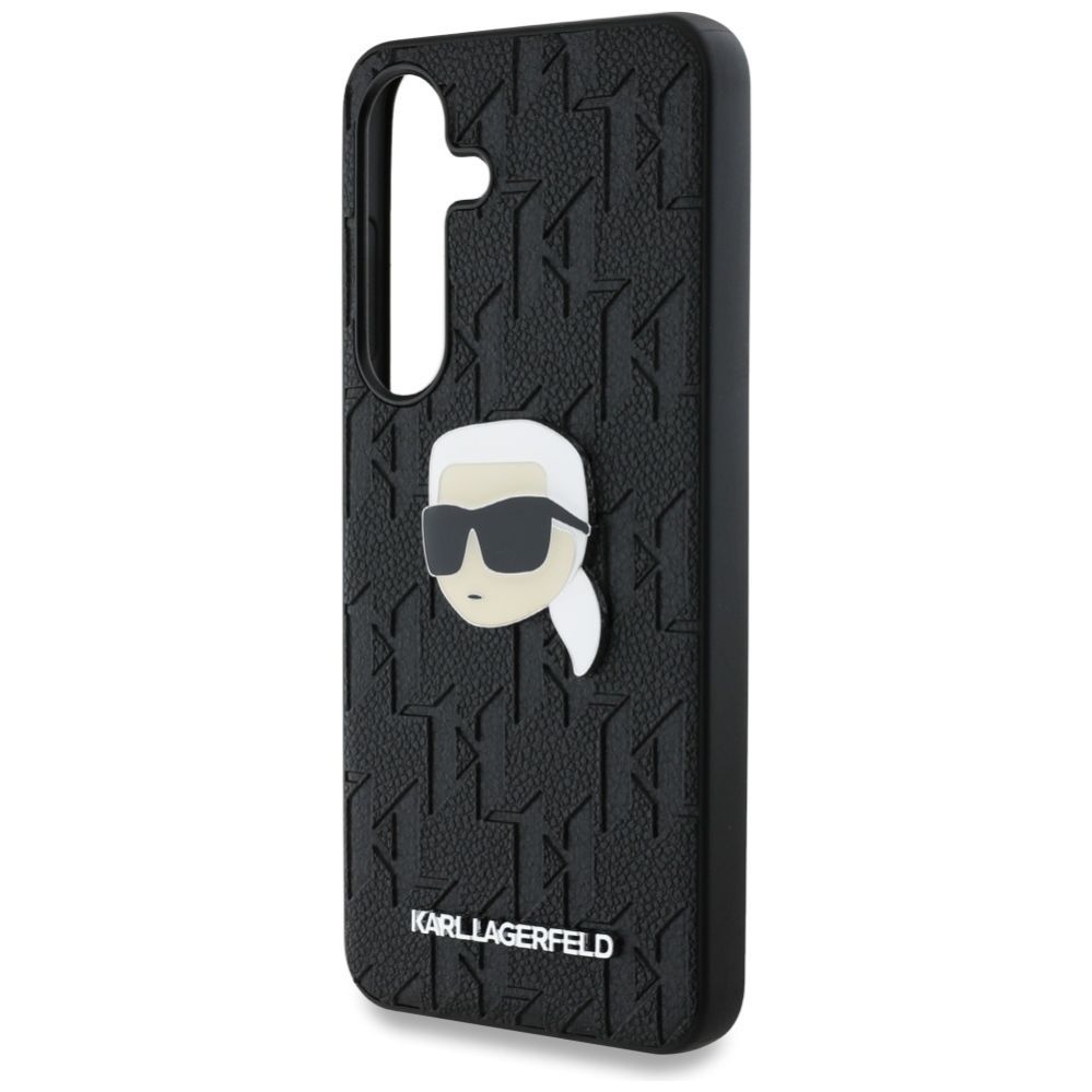 Citas preces Karl Lagerfeld Karl Lagerfeld Leather Monogram Pin Logo Karl Head Samsung Galaxy S25 Case Black