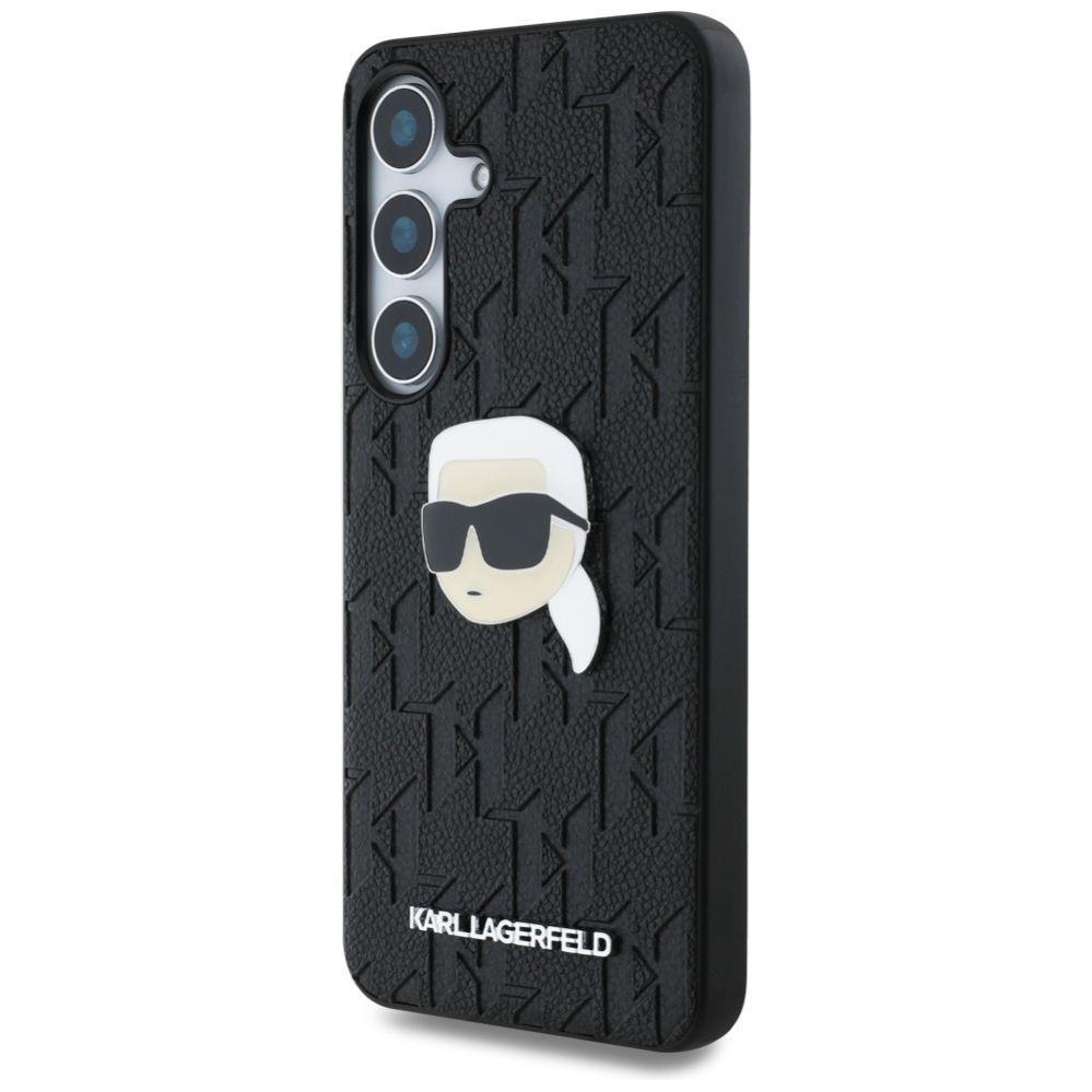 Citas preces Karl Lagerfeld Karl Lagerfeld Leather Monogram Pin Logo Karl Head Samsung Galaxy S25 Case Black