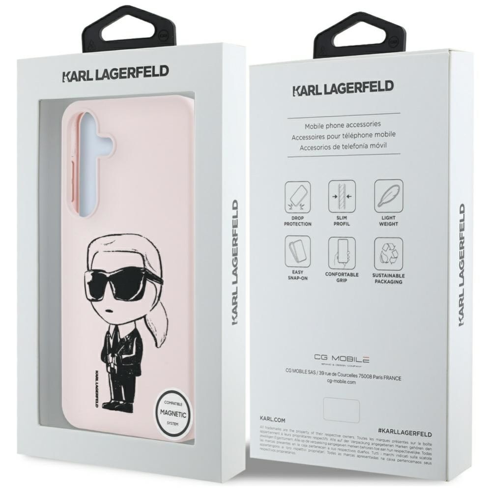 Muud kaubad Karl Lagerfeld Case Karl Lagerfeld Silicone Graffiti Ikonik Printed Logo MagSafe Samsung Galaxy S25 pink