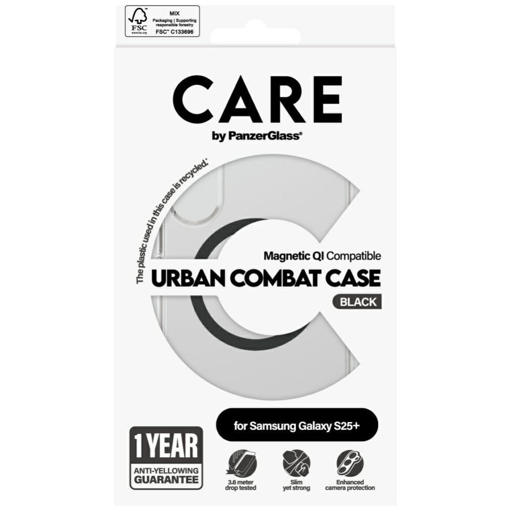 Citas preces Panzer Glass CARE by PanzerGlass Flagship Urban Combat Black QI Case for Samsung Galaxy S25+ - Transparent