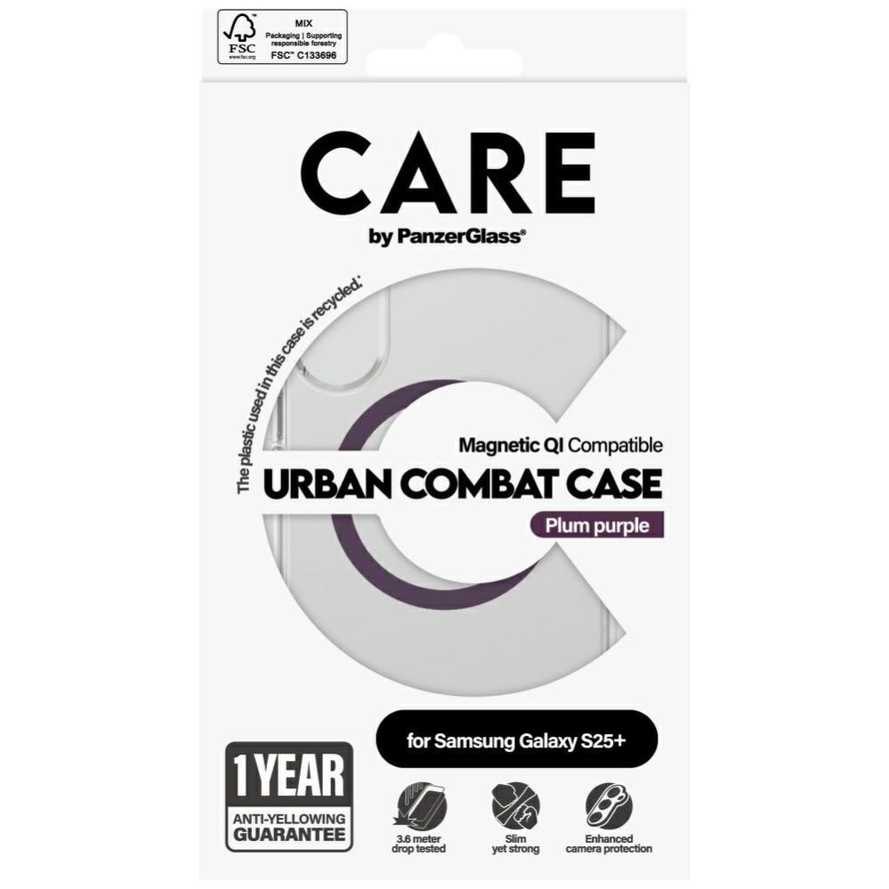 Citas preces Panzer Glass CARE by PanzerGlass Flagship Urban Combat Purple QI Case for Samsung Galaxy S25+ - Transparent
