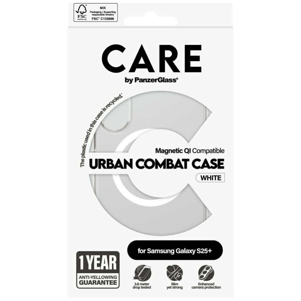 Citas preces Panzer Glass CARE by PanzerGlass Flagship Urban Combat White QI Case for Samsung Galaxy S25+ - Transparent