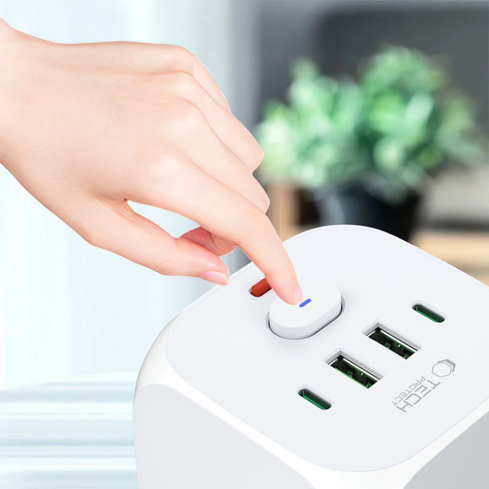 Other goods Tech-Protect Tech-Protect PCL3x4 Power Strip, 2x USB-A, 2x USB-C, 3x AC Type Schuko - White