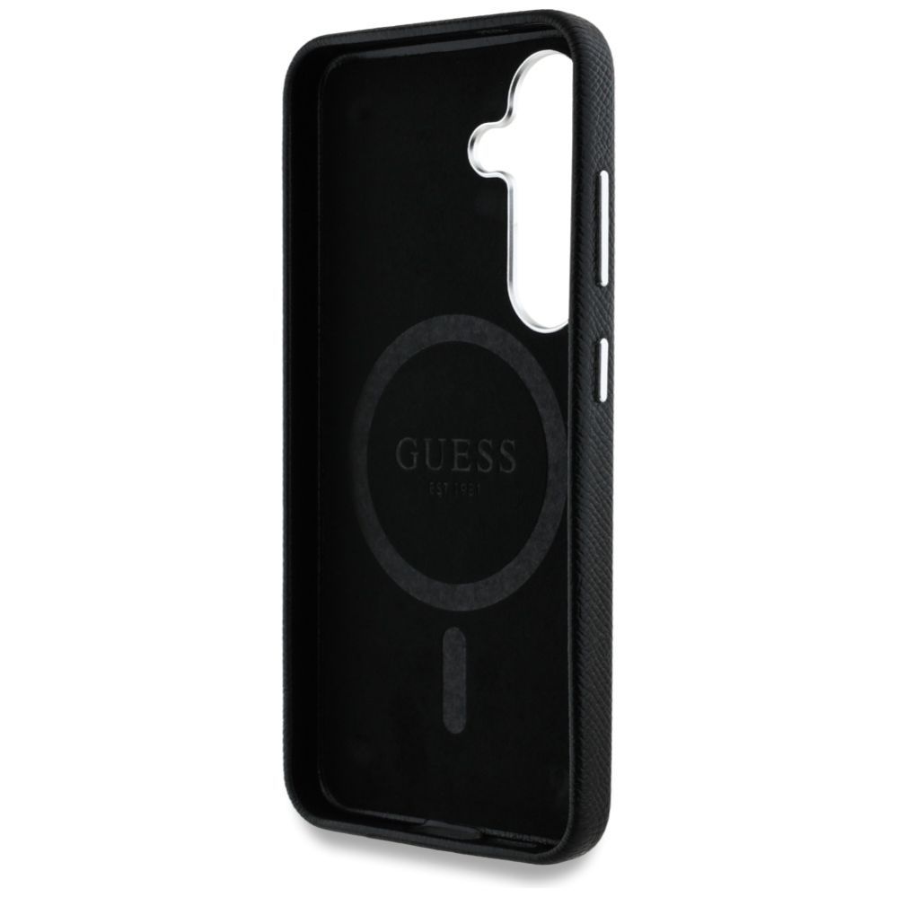 Citas preces Guess Guess Grained Triangle Logo MagSafe case for Samsung Galaxy S25 - black