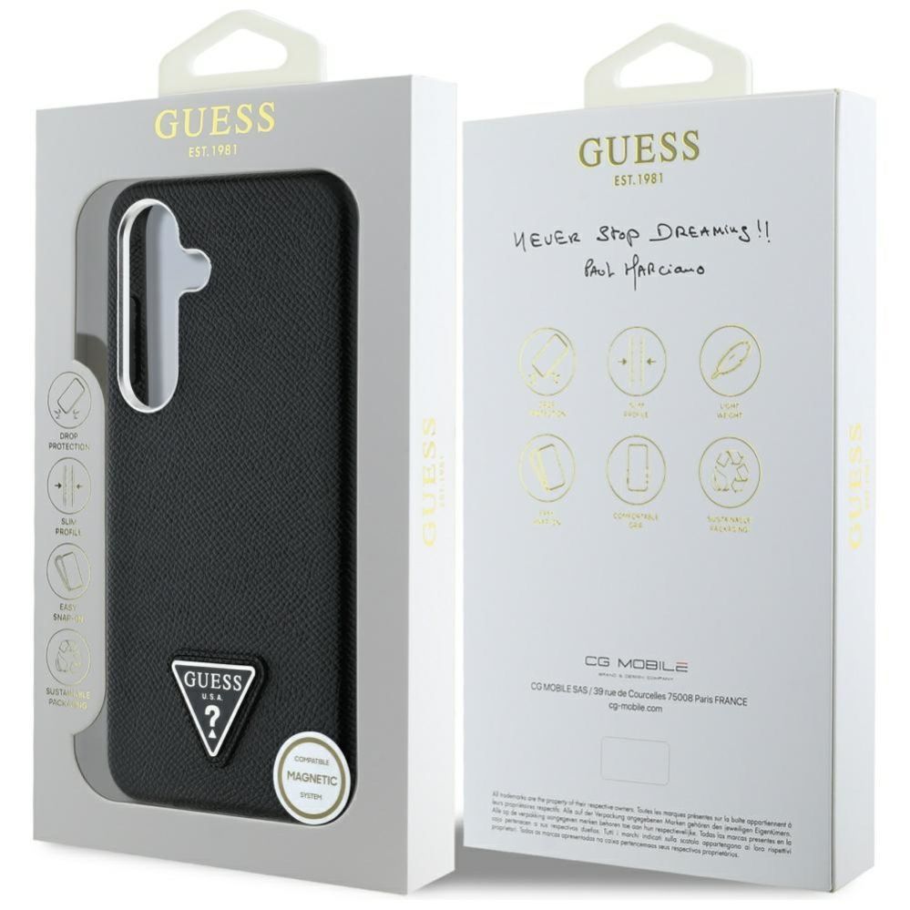 Citas preces Guess Guess Grained Triangle Logo MagSafe case for Samsung Galaxy S25 - black
