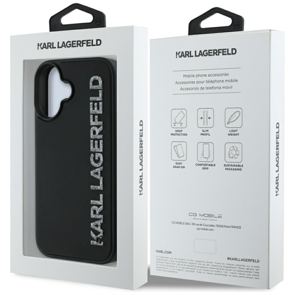 Kitos prekės Karl Lagerfeld Karl Lagerfeld HC 3D Rubber Elongated Glitter iPhone 16 Case - Black