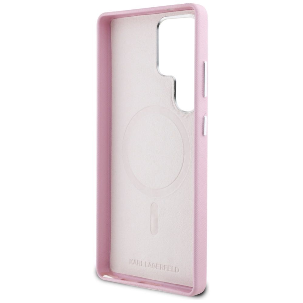 Citas preces Karl Lagerfeld Karl Lagerfeld Saffiano Full Wrapped Elongated Metal Logo MagSafe Case for Samsung Galaxy S25 Ultra - Pink