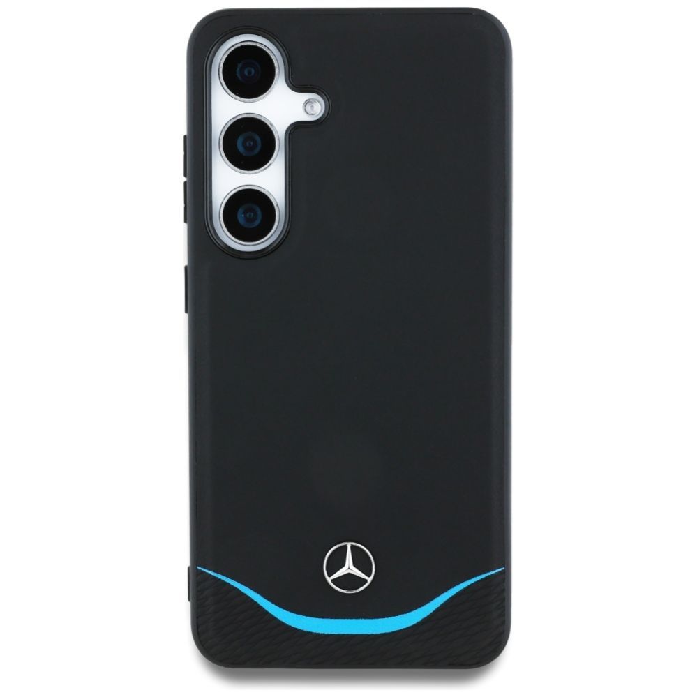 Citas preces Mercedes-Benz Mercedes Leather Contrasted Blue Horizontal Curve MagSafe Case for Samsung Galaxy S25 - Black