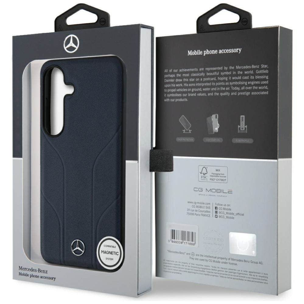 Citas preces Mercedes-Benz Mercedes Leather Debossed Lines MagSafe Case for Samsung Galaxy S25 - Blue