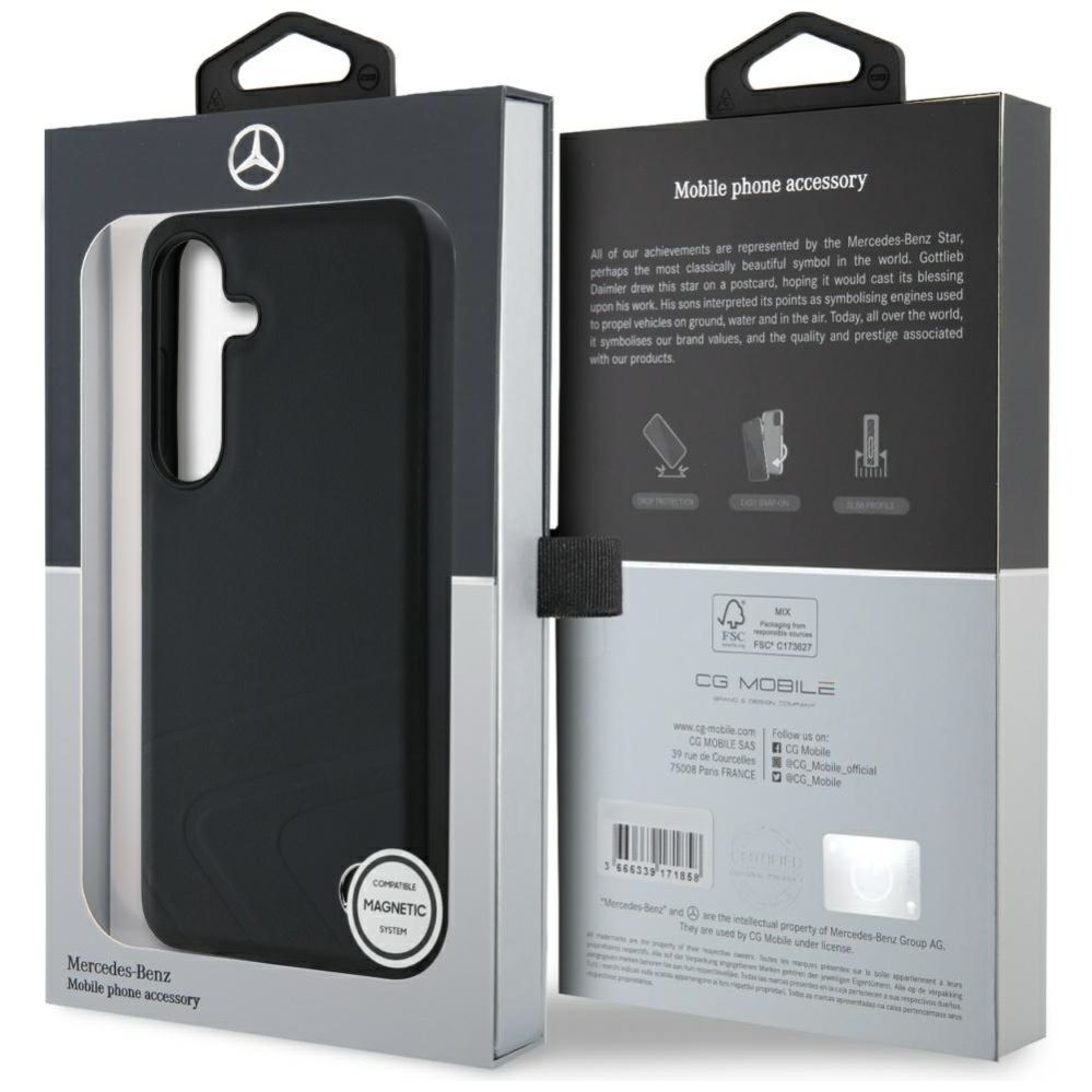 Muud kaubad Mercedes-Benz Mercedes Leather Horizontal Debossed Curves MagSafe Case for Samsung Galaxy S25 - Black