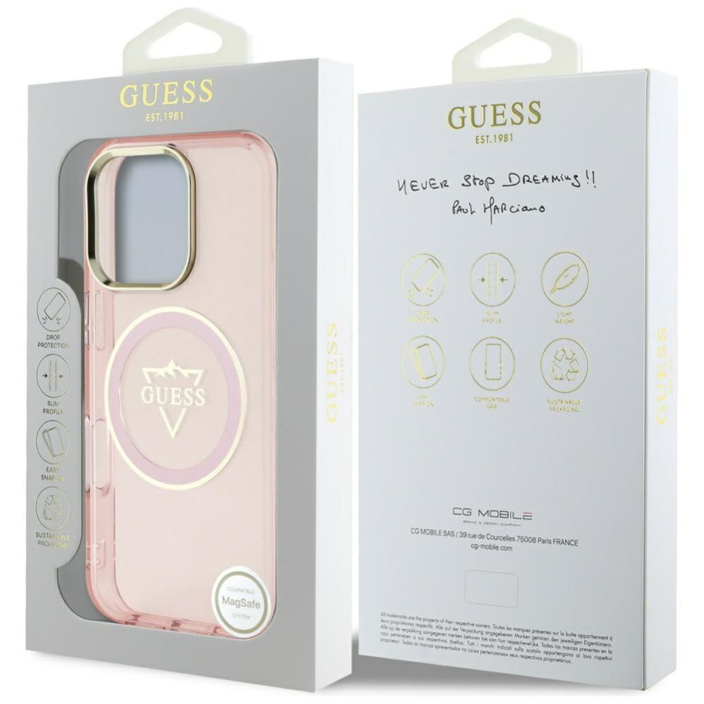 Citas preces Guess Guess IML Metal Mountain Logo MagSafe iPhone 16 Pro Max Case - Pink