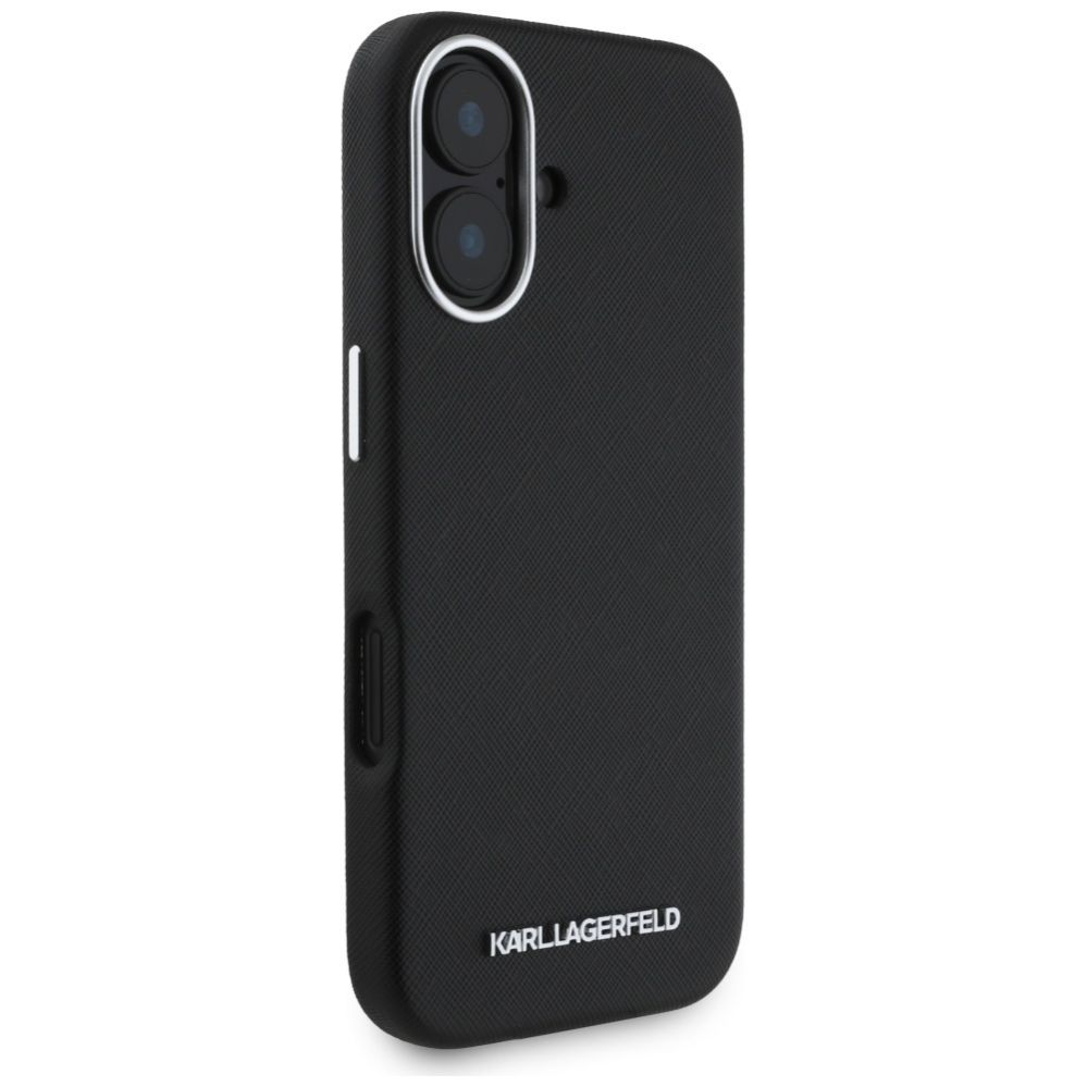 Citas preces Karl Lagerfeld Karl Lagerfeld Saffiano Full Wrapped Elongated Metal Logo MagSafe Case for iPhone 16 - Black