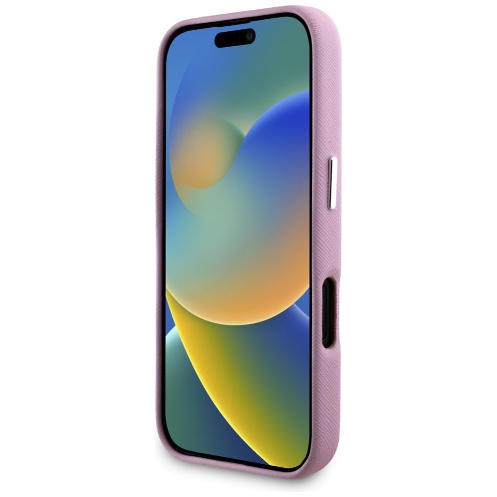 Citas preces Karl Lagerfeld Karl Lagerfeld Saffiano Full Wrapped Elongated Metal Logo MagSafe iPhone 16 Case - Pink