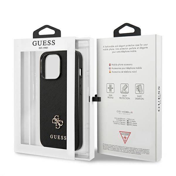 Citas preces Guess Guess Saffiano 4G Small Metal Logo case for iPhone 13 Pro / 13 6.1" - black