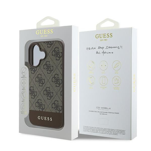 Citas preces Guess Guess 4G Bottom Stripe Case for iPhone 16 Plus 6.7" - Brown