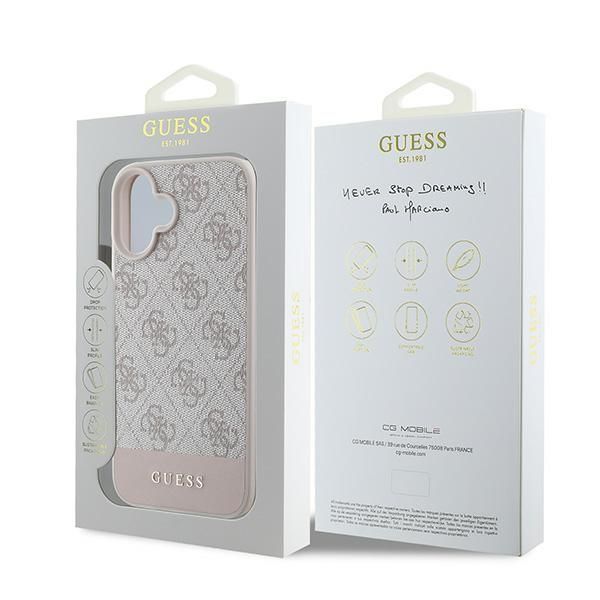 Citas preces Guess Guess 4G Bottom Stripe Case for iPhone 16 Plus 6.7" - Pink