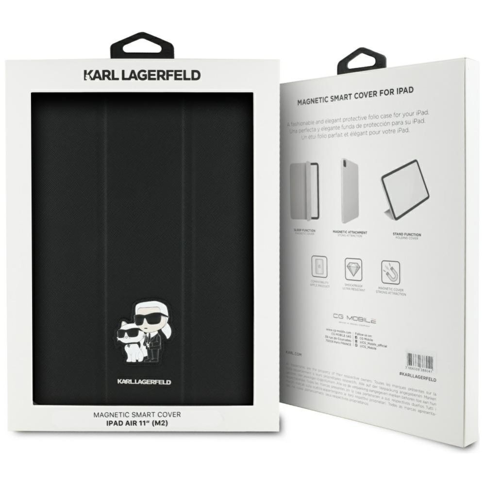 Citas preces Karl Lagerfeld Karl Lagerfeld Saffiano Magnetic Karl & Choupette iPad Air 11" 2024 Book Cover Case - Black