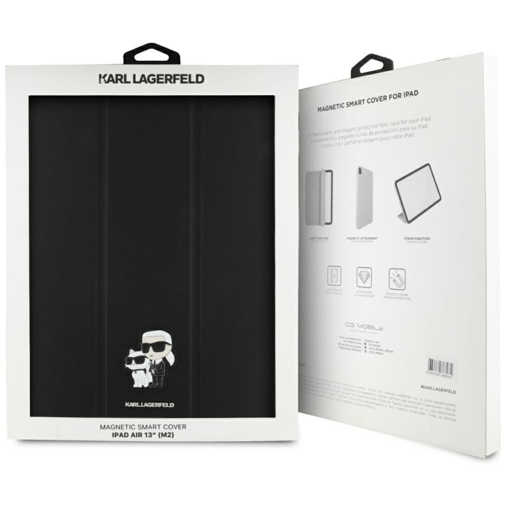 Citas preces Karl Lagerfeld Karl Lagerfeld Saffiano Magnetic Karl & Choupette iPad Air 13" 2024 Book Cover Case - Black
