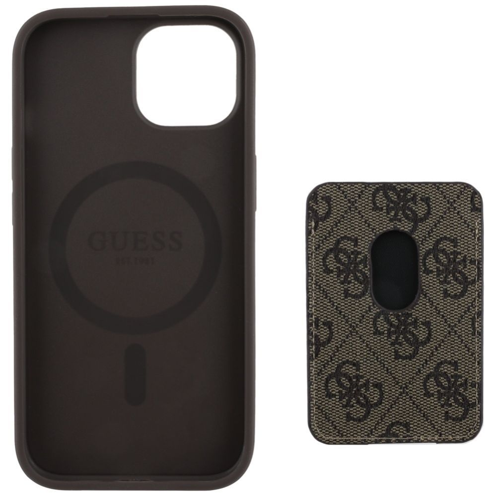 Citas preces Guess Guess 4G Stripes case with Magsafe wallet for iPhone 15 brown