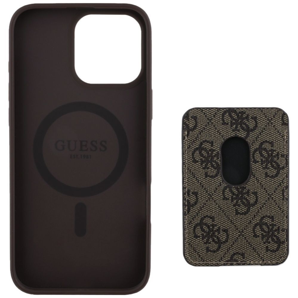 Citas preces Guess Guess 4G Stripes case with Magsafe wallet for iPhone 16 Pro Max brown