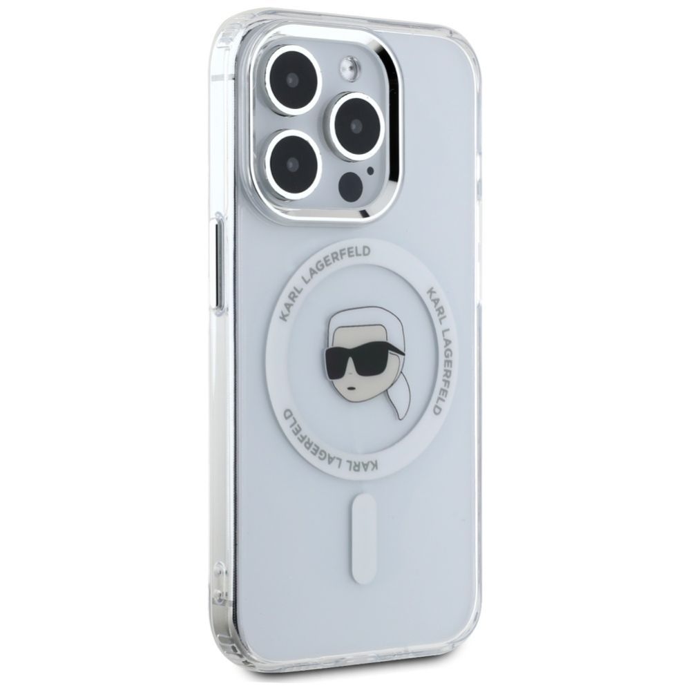 Citas preces Karl Lagerfeld Karl Lagerfeld IML Metal Karl Head MagSafe Case for iPhone 15 Pro White