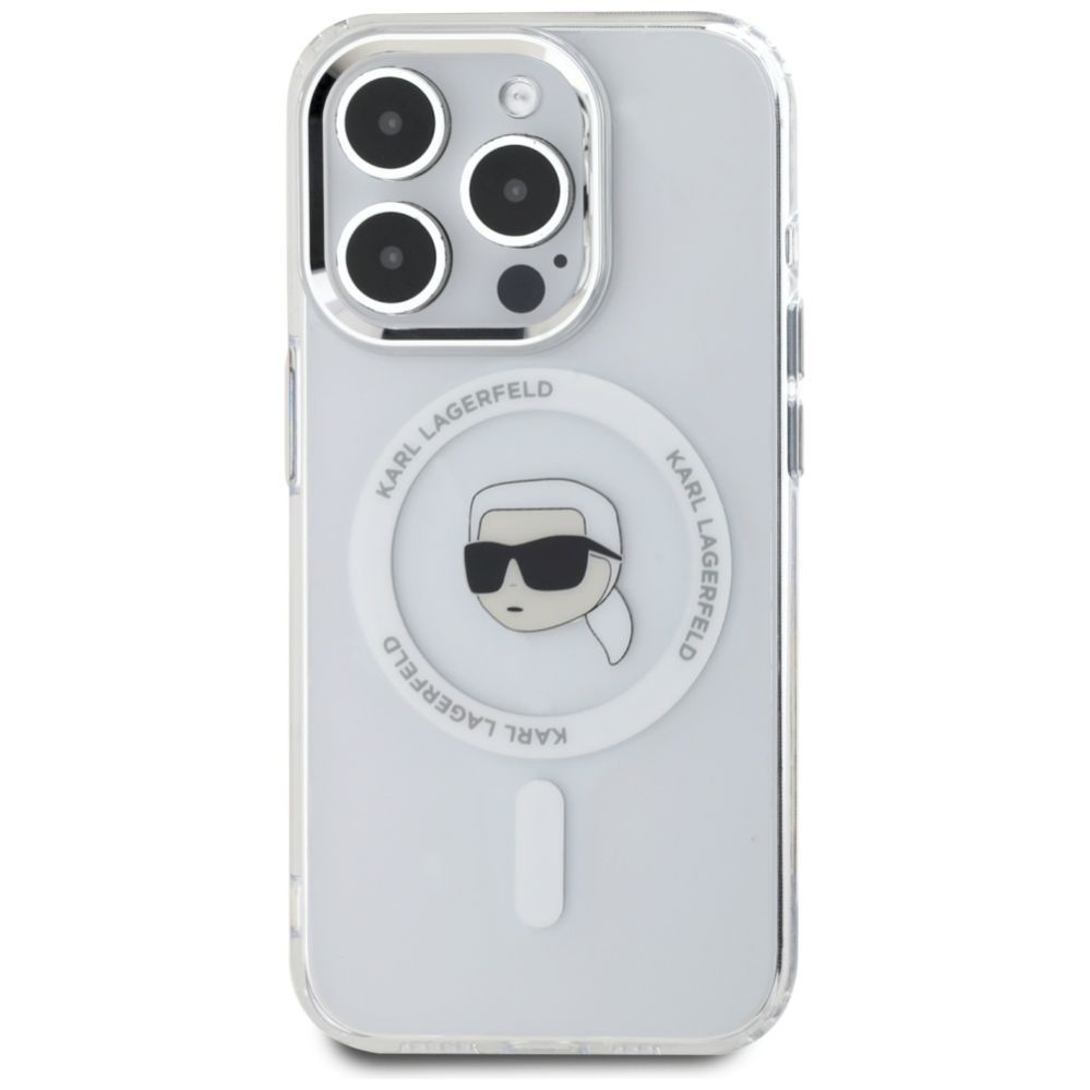 Citas preces Karl Lagerfeld Karl Lagerfeld IML Metal Karl Head MagSafe Case for iPhone 15 Pro White