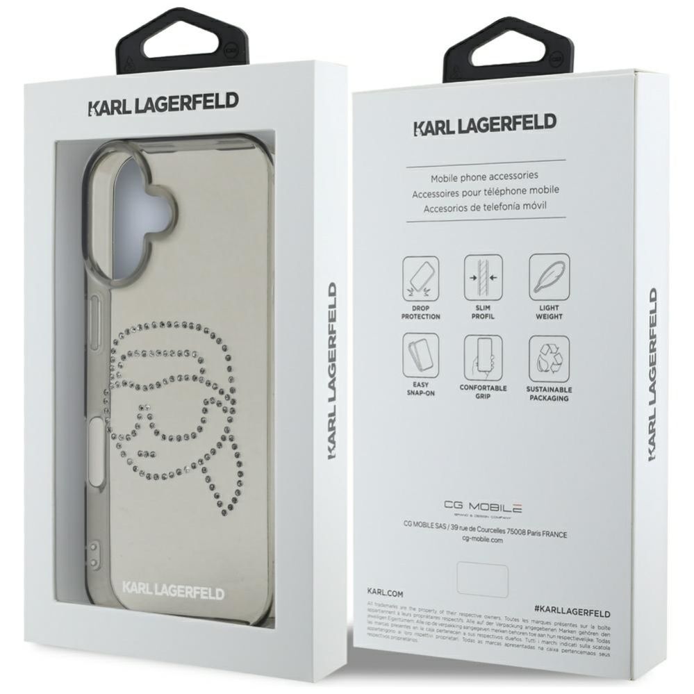 Kitos prekės Karl Lagerfeld Karl Lagerfeld IML Rhinestones Karl Head Case for iPhone 16 Black