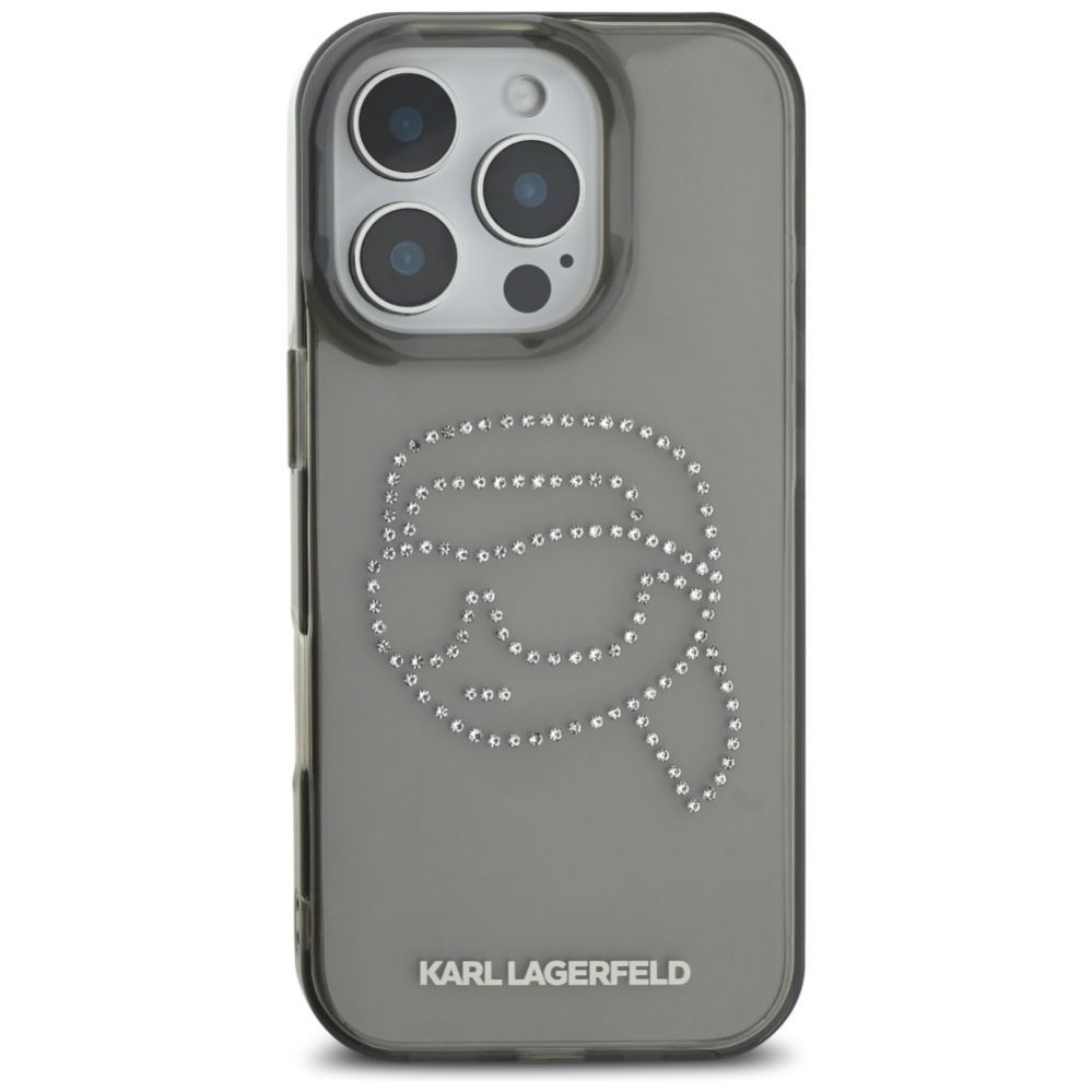 Kitos prekės Karl Lagerfeld Karl Lagerfeld IML Rhinestones Karl Head Case for iPhone 16 Pro Black
