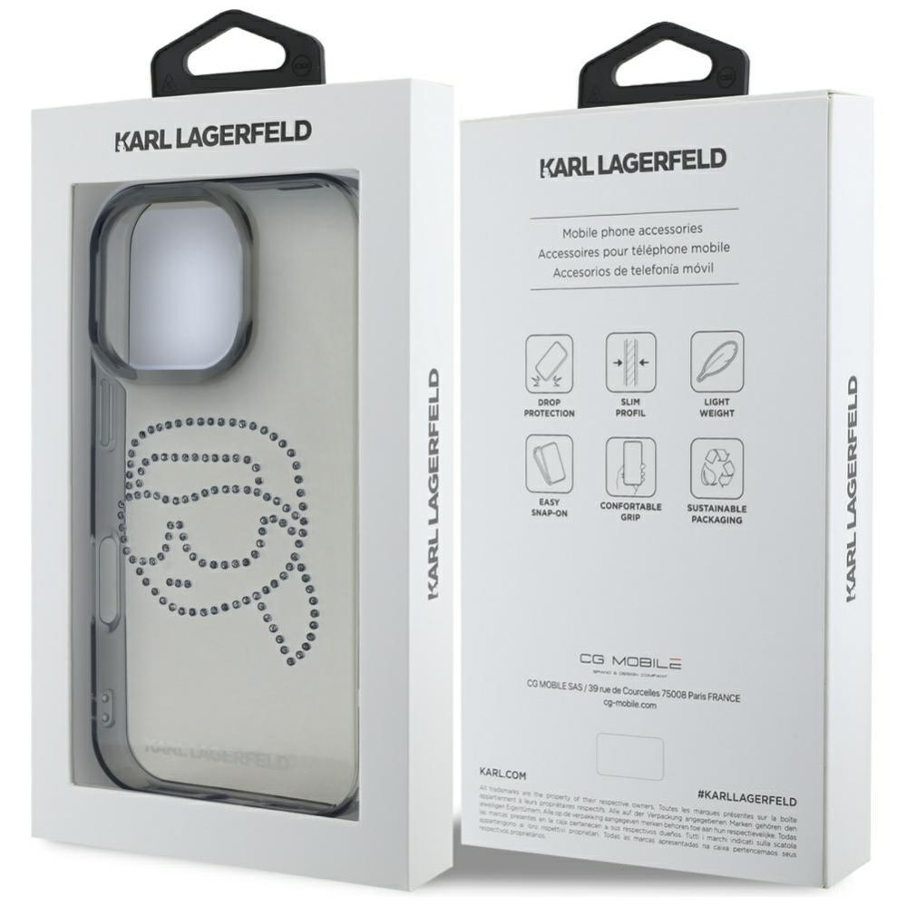 Kitos prekės Karl Lagerfeld Karl Lagerfeld IML Rhinestones Karl Head Case for iPhone 16 Pro Black
