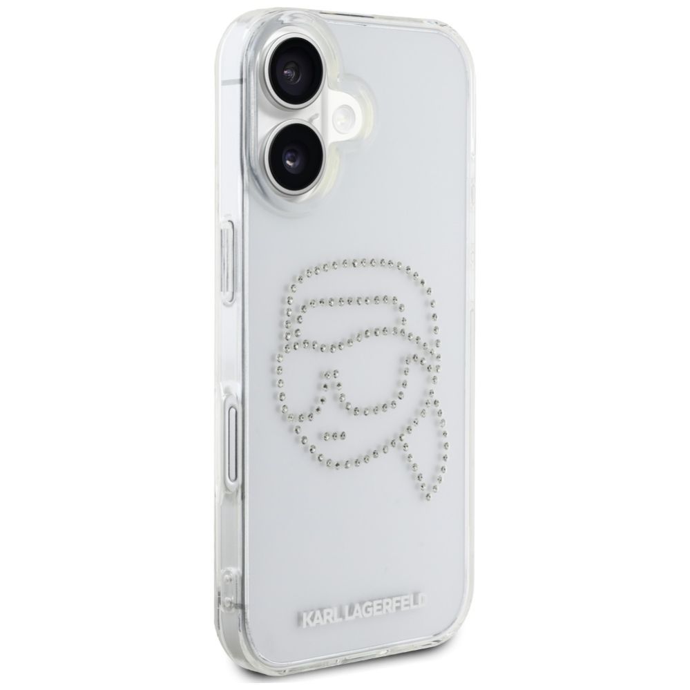 Citas preces Karl Lagerfeld Karl Lagerfeld IML Rhinestones Karl Head Case for iPhone 16 Clear