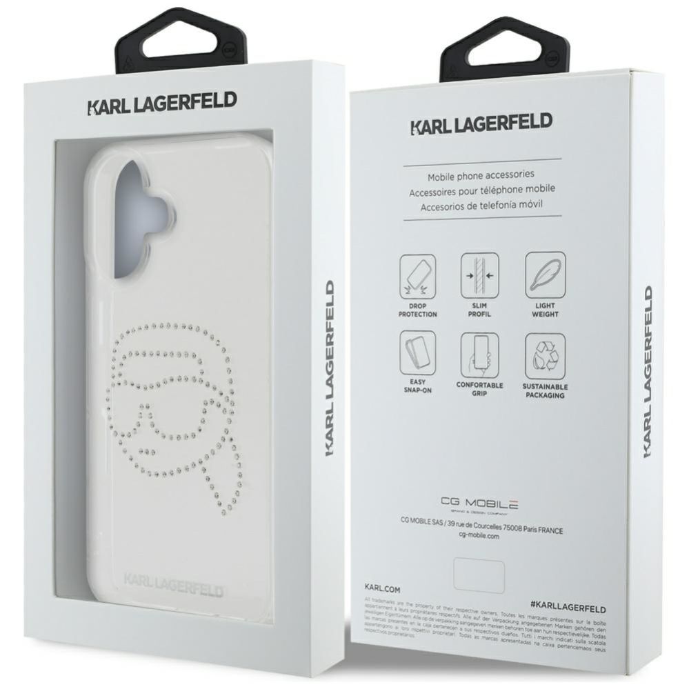 Citas preces Karl Lagerfeld Karl Lagerfeld IML Rhinestones Karl Head Case for iPhone 16 Clear