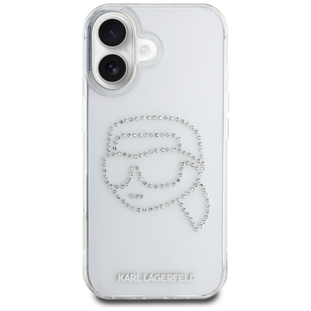 Citas preces Karl Lagerfeld Karl Lagerfeld IML Rhinestones Karl Head Case for iPhone 16 Clear