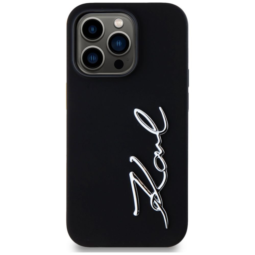 Citas preces Karl Lagerfeld Karl Lagerfeld Silicone Metal Script Logo Case for iPhone 14 Pro Black